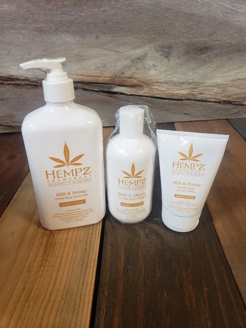 Hempz Milk & Honey Herbal Body Moisturizer Lotion Hand Foot Cream Body Wash Set