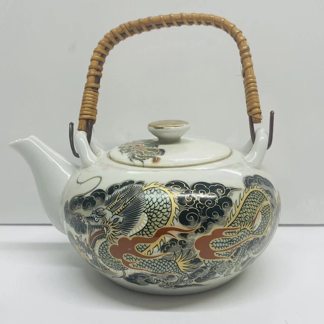 VINTAGE JAPANESE HAND Painted Pearl Glazed Teapot Signed by artist