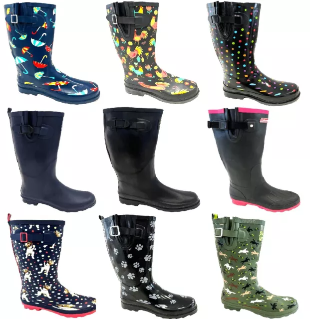 Womens Ladies Festival Rain Wellies Tall Wellington Waterproof Garden Boots Sz