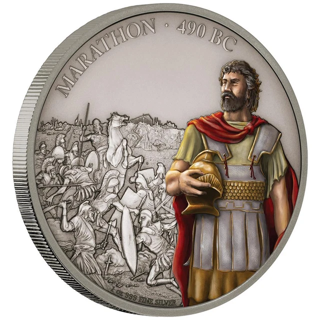 Silbermünze Schlacht bei Marathon (6.) 2018 - Niue - 1 Oz Antik Finish