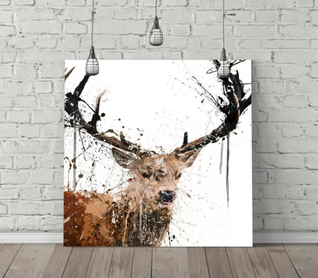 Stag Splash Art Square Canvas Wall Art Float Effect/Frame/Poster Print- Brown