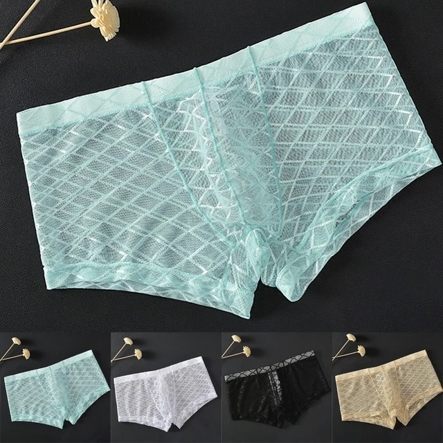 SEXY MENS SEETHROUGH Boxer Briefs Sheer Mesh Pouch Underwear Panties