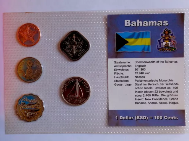 Set 5 Monnaies Bahamas de 1 à 85 Cents 1992/2000 - FDC