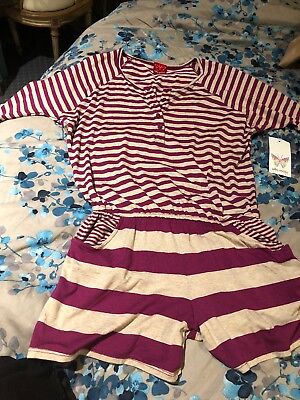Ella Moss Girls Romper, 12Y New With Tags Purple And Oatmeal Striped *Free Ship*