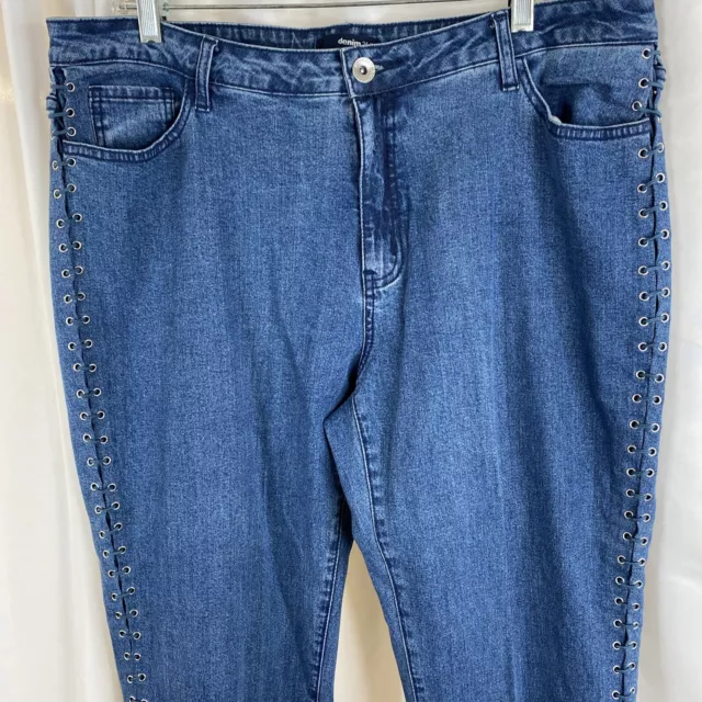 DENIM 24/7 WOMEN'S 16 Tapered Jeans Blue Stretch Denim Legs Laced High ...