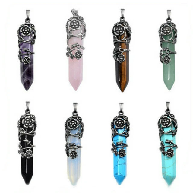 Natural Gemstone Reiki Healing Crystal Quartz Hexagonal Pendulum Stone Pendant 3