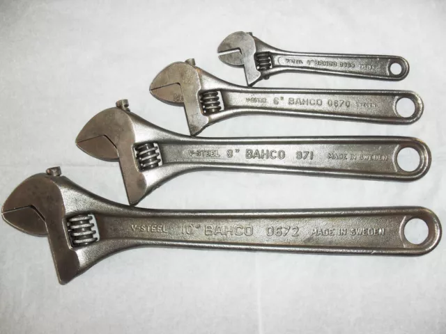 Bahco Adjustable Wrenches-Sizes; 10" & 8" & 6" & 4" Made In Sweden