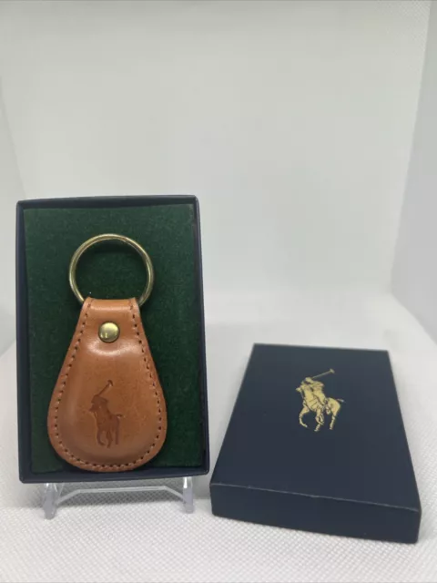 Vintage Polo Ralph Lauren Brown Leather Pony Key Chain Fob New In Box