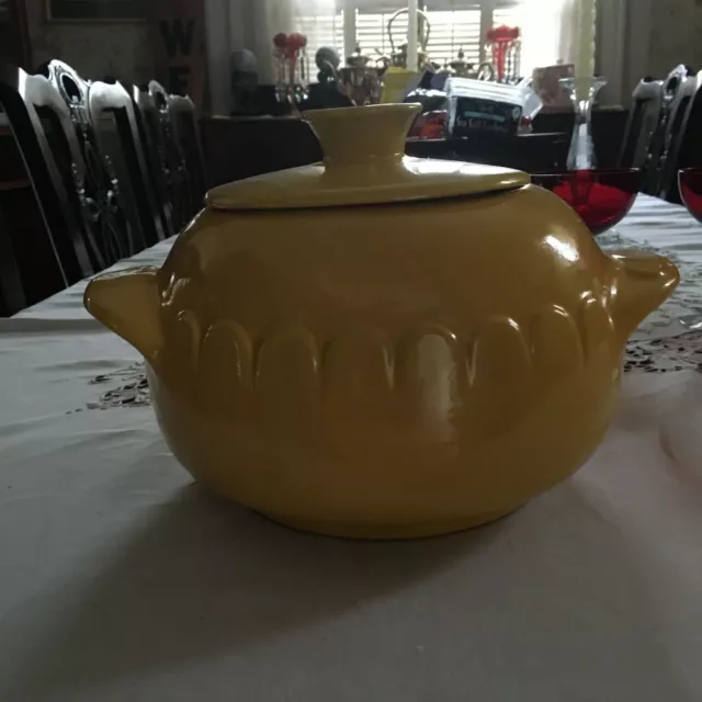 1980 Frankoma Pottery Autumn Yellow # 246 Soup Tureen / Bean Pot