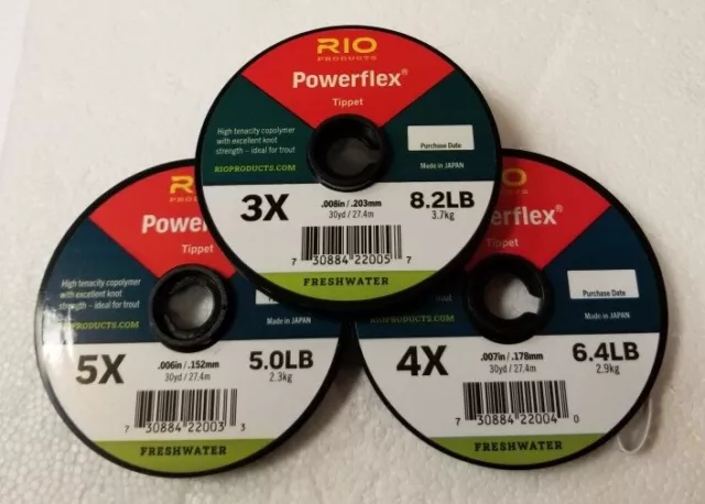 Rio Powerflex Nylon Tippet 3-Pack In Sizes 3X-4X-5X 30Yd Spool Of Each Size