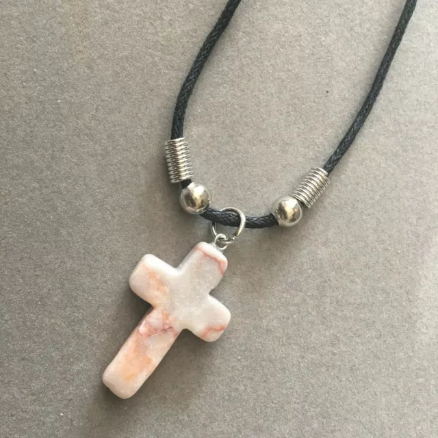 New Natural Gemstone Cross Pendant Cord Neck chain Necklace Pendant Christian