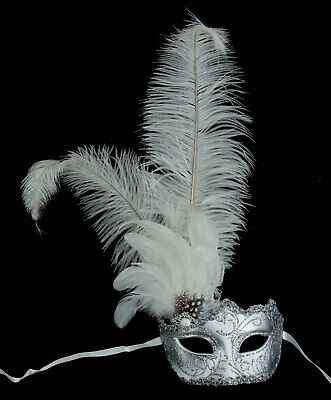 Mask from Venice Colombine IN Tip IN Feathers Ostrich White Silver 1444 S2B