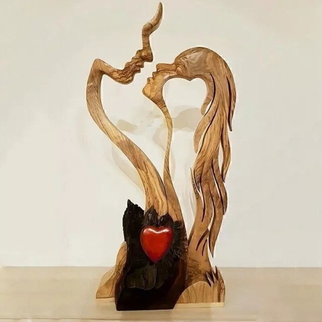 Liebe Ewige Holzverzierungen Holz-Herz-Desktop-Skulptur Paar KüSsen Statue  Q1V2