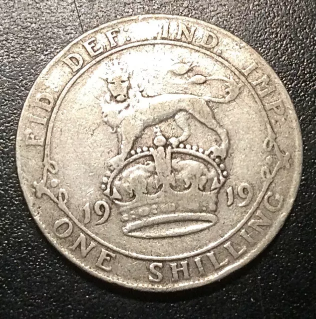 United Kingdom / Great Britain 1919 One / 1 Shilling .925 Silver Coin As Shown