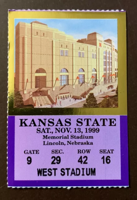 Nebraska Cornhuskers 11/13/1999 ORIGINAL college football ticket vs Kansas State