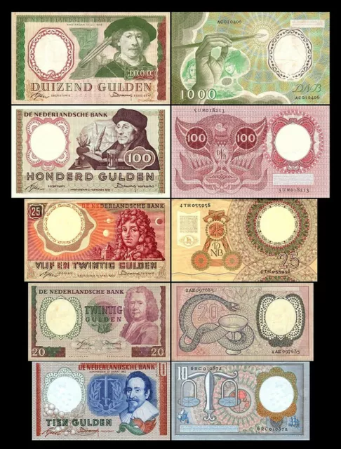 2x 10, 20, 25, 100, 1000 Gulden - Edition 1953 - 1956 - Reproduction - NL 04 2x 10, 20, 25, 100, 1000 Gulden - Edition 1953 - 1956 - Reproduction - NL 04