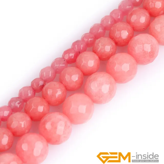 Pink Jade Gemstone Faceted Round Loose Spacer Beads For Jewelry Making 15" Dyed