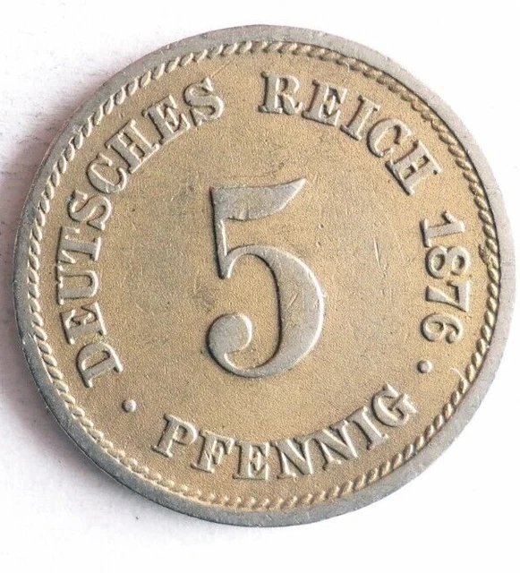 1876 J GERMAN EMPIRE 5 PFENNIG - Excellent Coin - FREE SHIP - Bin #708