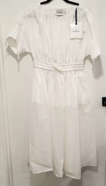 MONCLER White Cotton gabardine and nylon midi dress Elastic Waist Size 44 NWT