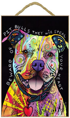 Beware of Pitbulls they will steal your heart Bright Abstract Wood Dog Sign 444