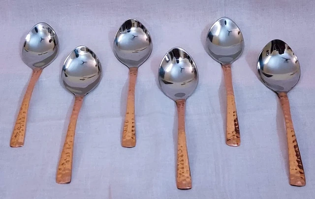 Indianer Traditionell Stahl & Kupfer Tisch Löffel Für Serviergeschirr Set Mit 6
