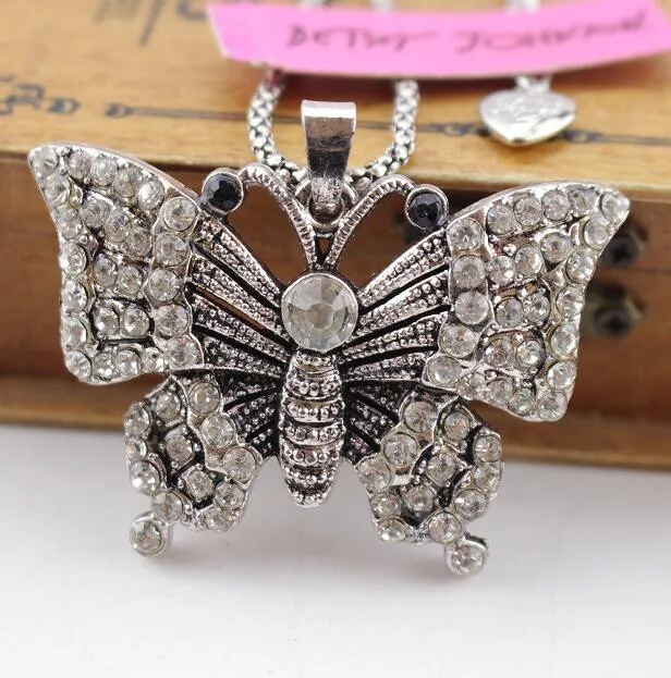 Betsey Johnson jewelry Pendant enamel Rhinestone butterfly Chain necklace