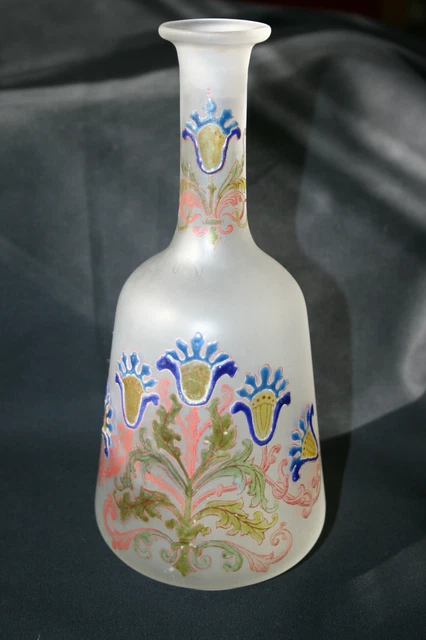 Legras-Tres Belle Petite Carafe En Verre Emaille-Decor De Fleurs-Art Nouveau