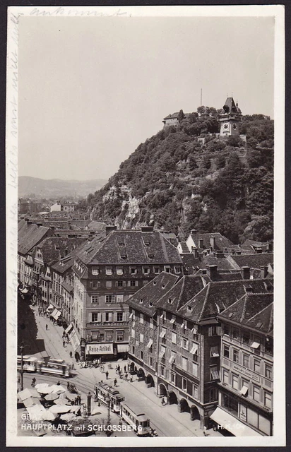 AK Graz, Hauptplatz mit Schlossberg, 1929