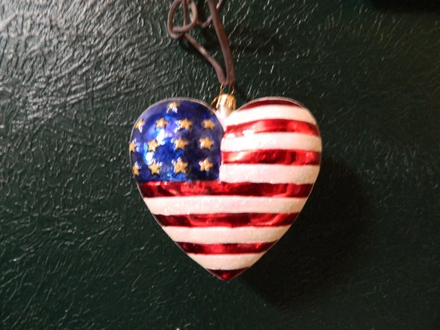 CHRISTOPHER RADKO AMERICAN FLAG BRAVE HEART CHRISTMAS ORNAMENT Red Cross 9/11