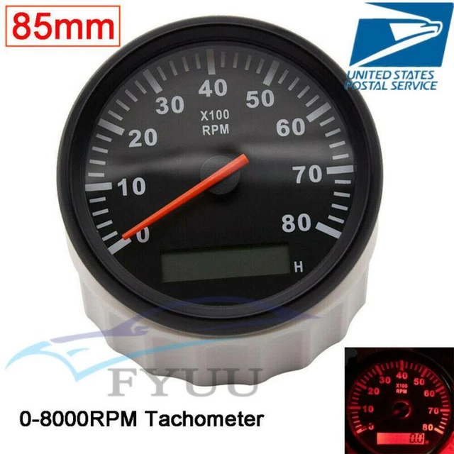 Red LED Backlight 0-8000RPM 85mm Car SUV Boat Tachometer Boat Gauge Universal X1