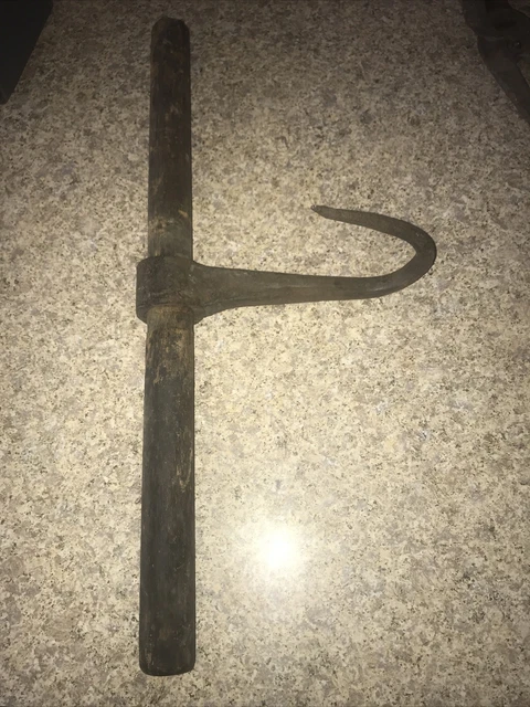 ANTIQUE 1800's BLACKSMITH FORGED WROUGHT IRON HAY HOOK FARM 2 Man TOOL EUC