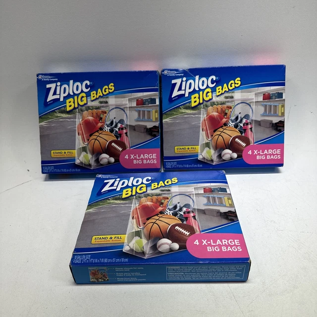 ZIPLOC BIG BAGS XL 10 Gallon Size Stand & Fill 4 Ct EACH 33.96
