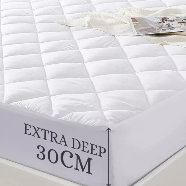 Quilted Mattress Protector Extra Deep Fitted Sheet Cover Single Double King Size