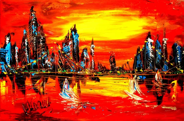 NEW YORK CITY SUN  Pop Art Painting Original Oil  Canvas Gallery   5HFEE
