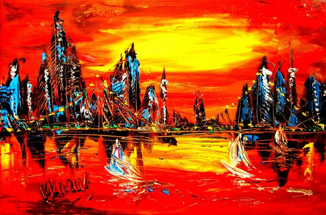 NEW YORK CITY SUN  Pop Art Painting Original Oil  Canvas Gallery   5HFEE