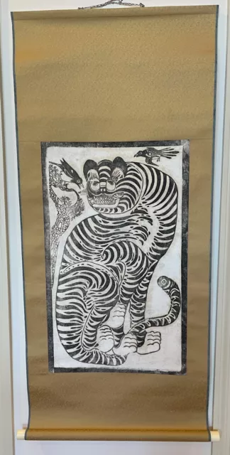 Vintage Large Wall Mounting Scroll Tiger and Magpie Print from Korea