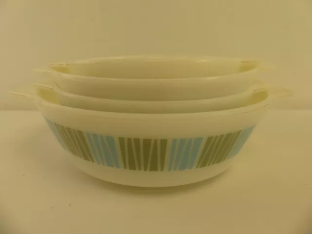 (RefJOH17) Juego de 4 platos Pyrex para hornear diseño retro azul verde
