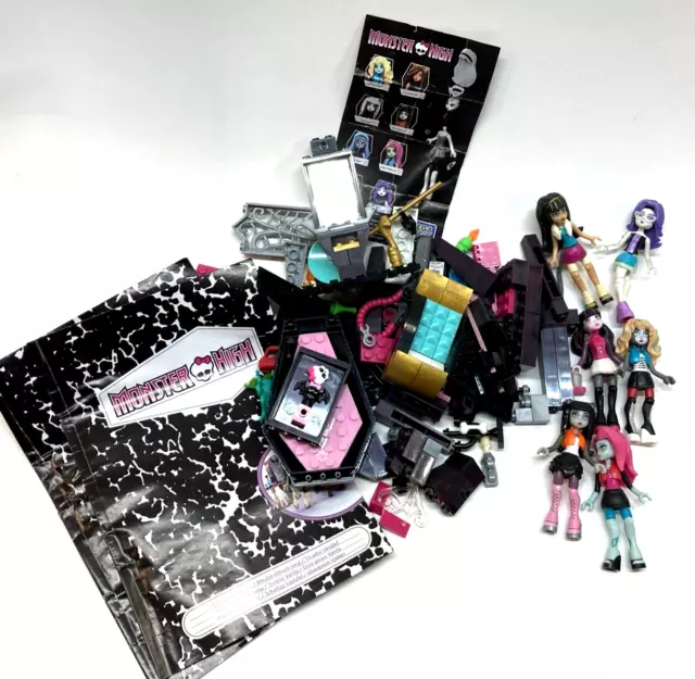 Monster High Mega Bloks Lot of 6 Dolls with Incomplete Sets of Bloks