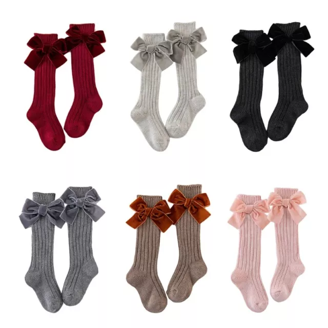 Kids Girls Ribbed Knit Knee Socks Solid Cute Velvet Stockings