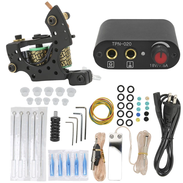 (90‑265V)Coil Tattoo Machine Kit Clip Cord Foot Pedal Power Supply Needle JFF