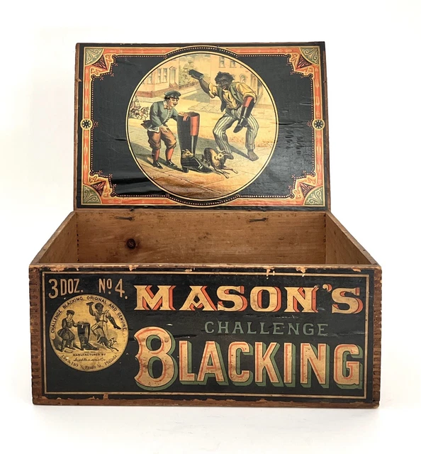 Antique 1800s Mason’s Challenge Blacking Shoe Polish Wooden Box Black Americana
