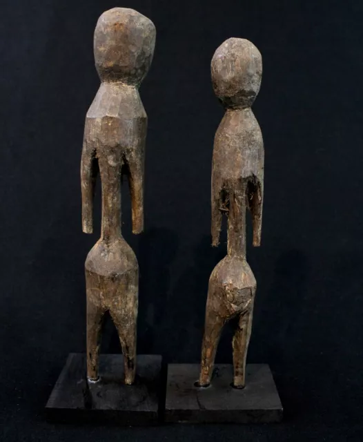 Art Africain Tribal - Couple Fétiche Moba sur Socles - Nord Togo - 22,5 & 21 Cms