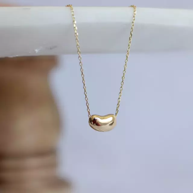 Sliding Bean Women's Necklace in 14K Yellow Gold Plated with Chain 925 Silver