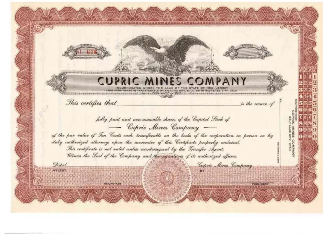 Cupric Mines Company- SELTENE US Minenaktie