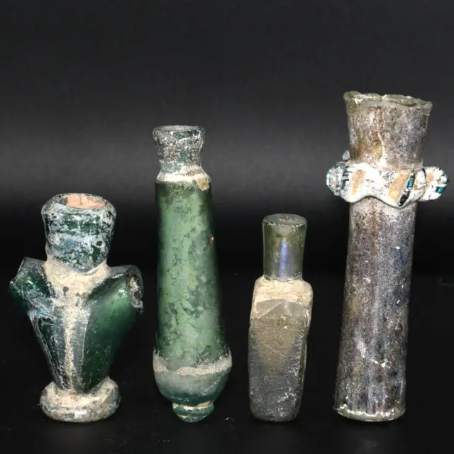 4 Authentic Ancient Roman Glass Bottles & Vials Circa 1st - 3rd Century AD