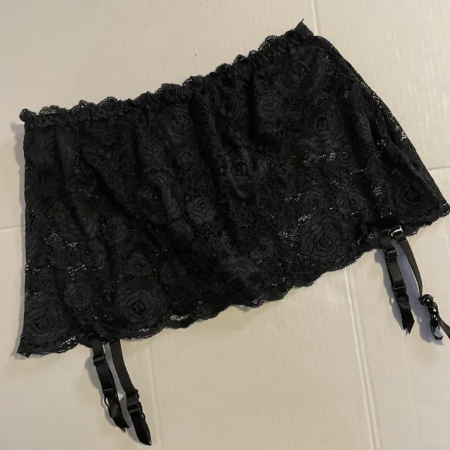 Victoria’s Secret Sz Large Black Lace Sexy Garter Belt Lingerie