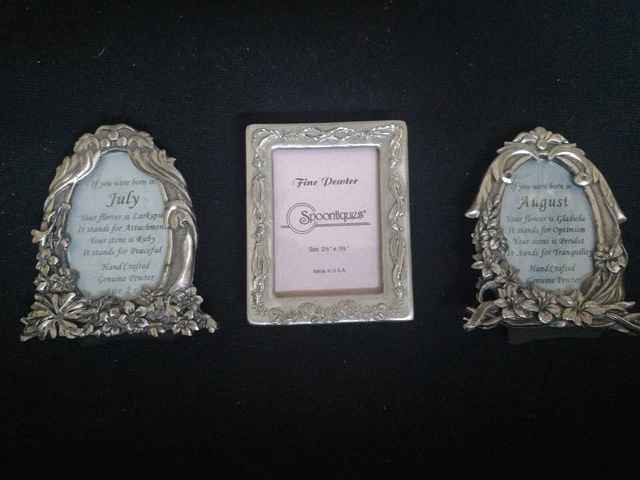 Lot of 3 Miniature Floral Pewter Picture Frames VGUC
