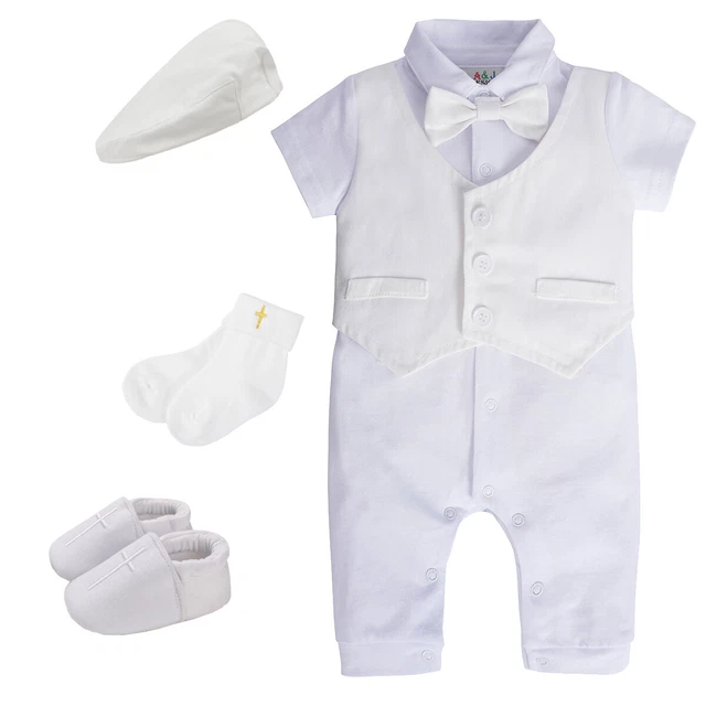 Newborn Christening Outfit Baby Boys Shower Clothes Sets White Baptism Romper