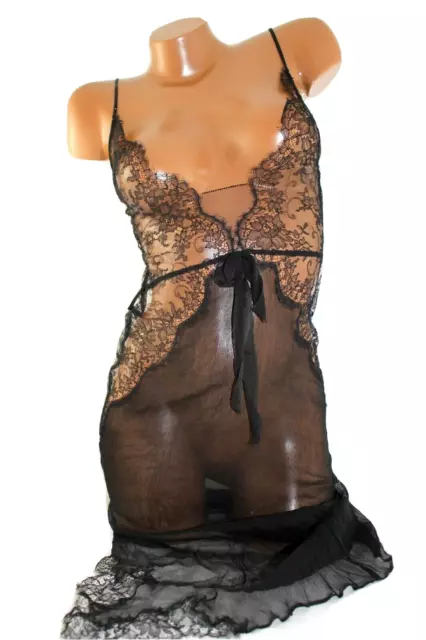 $328.00 Victoria's Secret Designer Collection Lace & Silk Slip sz L in black