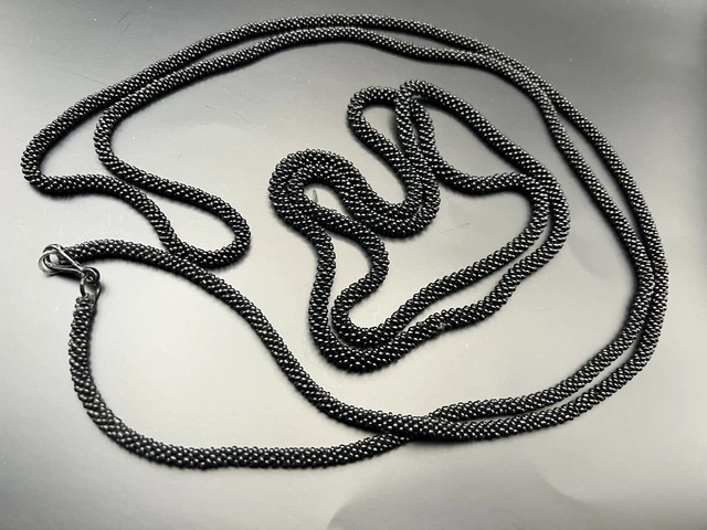 Vintage Two Jet-Black Glass Bead Cord Necklaces